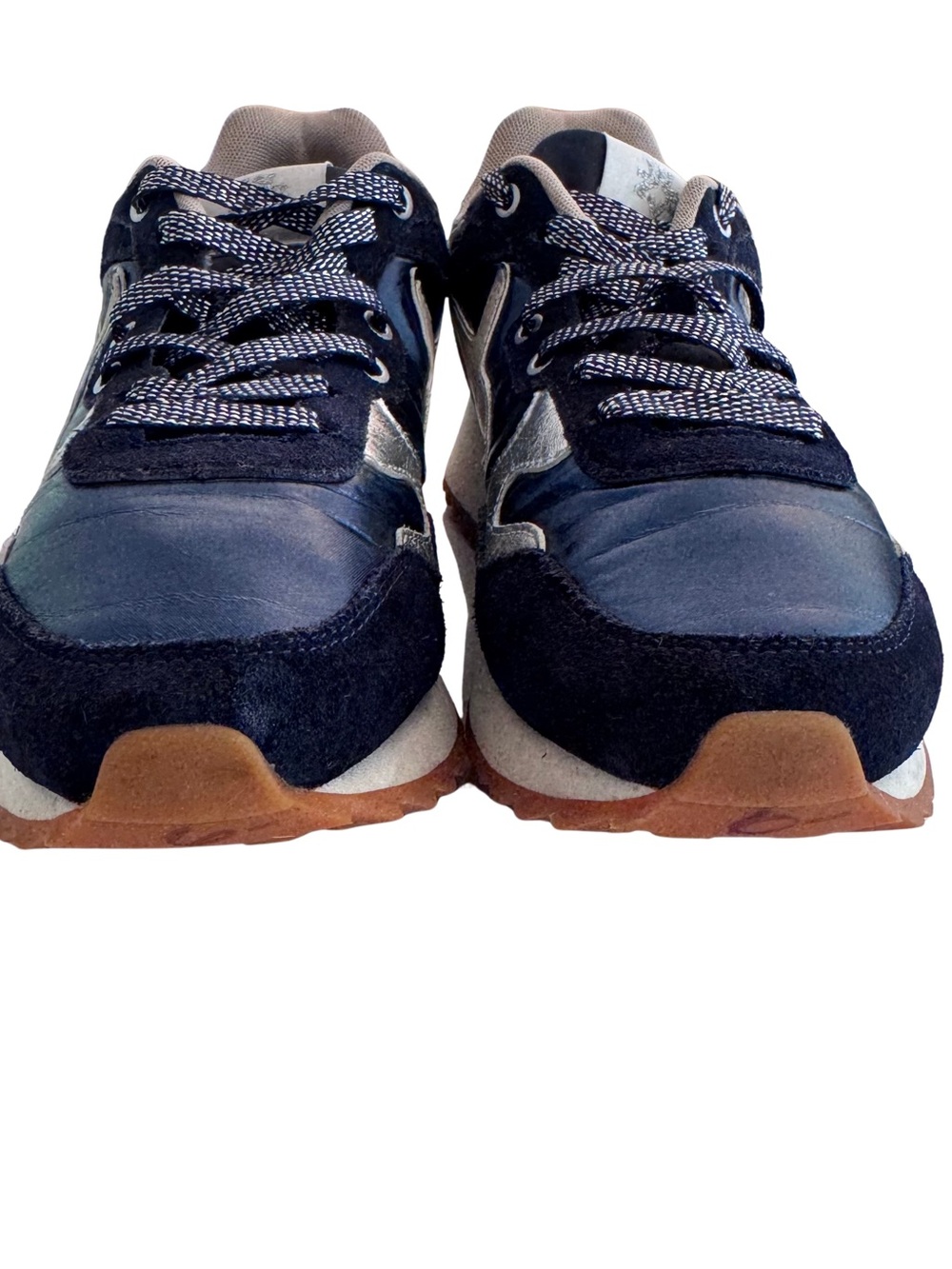 W6YZ Womens US 6.5 EU 38 Navy Silver Star Sneakers Retro Runner Wizz - Picture 4 of 9